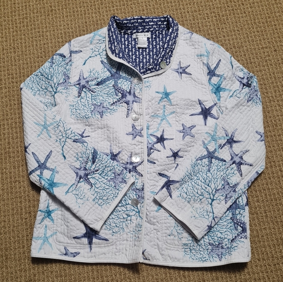 Patty Kim Quilt Jacket Long sleeve Starfish Print Button Front Size S - Picture 3 of 16